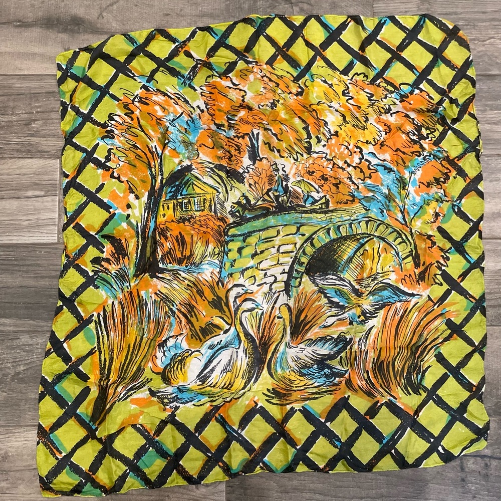 Silk scarf Swan with bridge